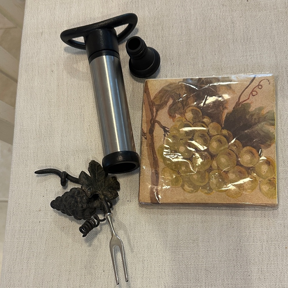 Wine Vacuum Pump, Napkins and charcuterie fork